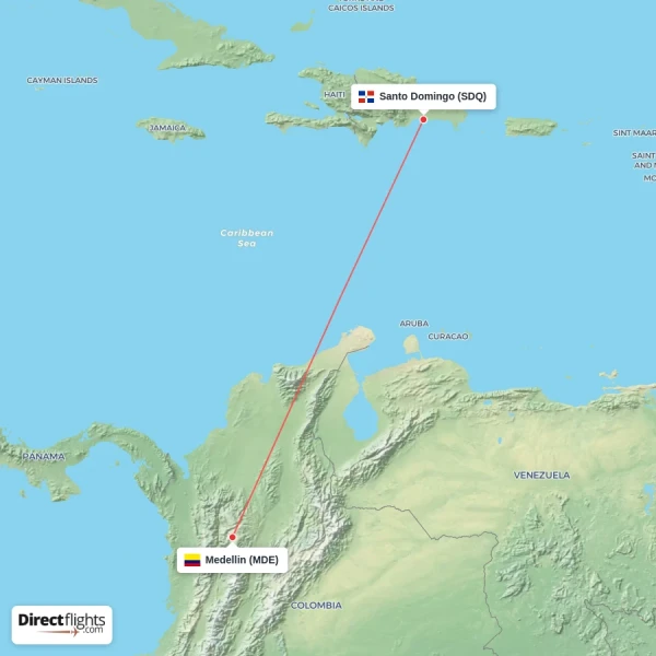 Santo Domingo - Medellin direct flight map