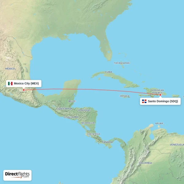 Santo Domingo - Mexico City direct flight map