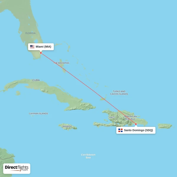 Santo Domingo - Miami direct flight map