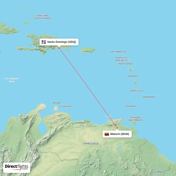 Santo Domingo - Maturin direct flight map