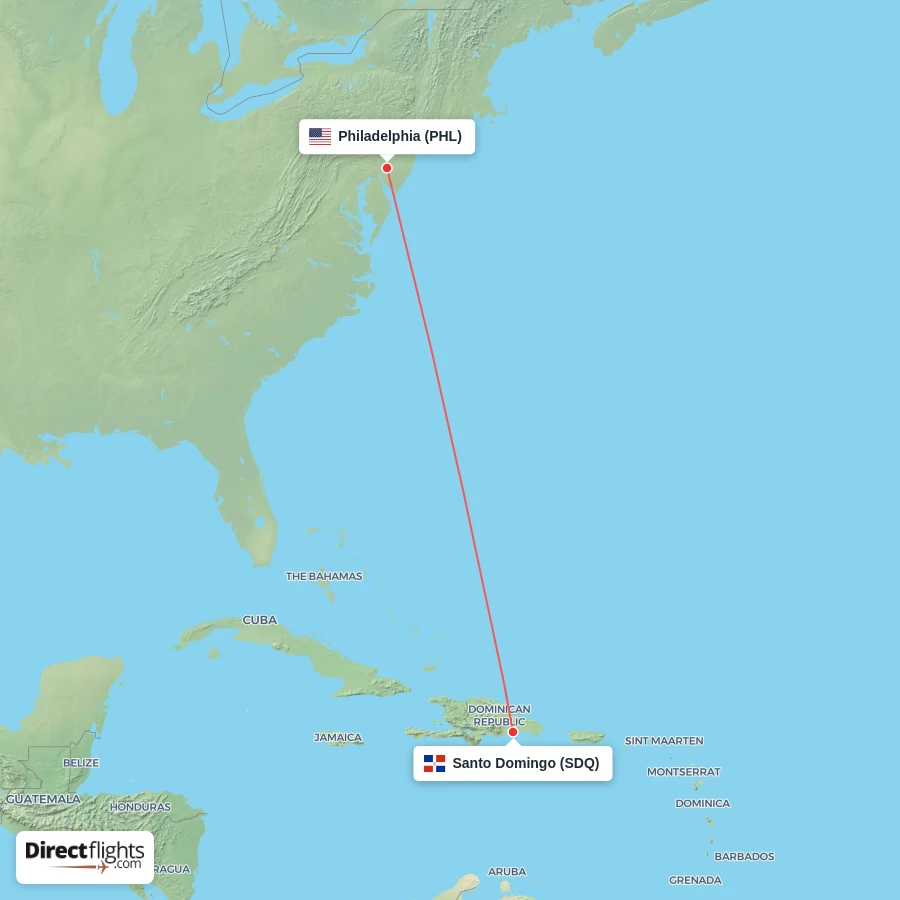 SDQ - PHL route map