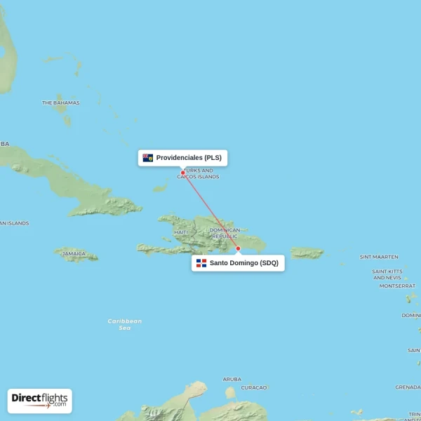 Santo Domingo - Providenciales direct flight map