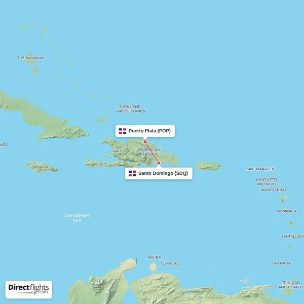 Santo Domingo - Puerto Plata direct flight map