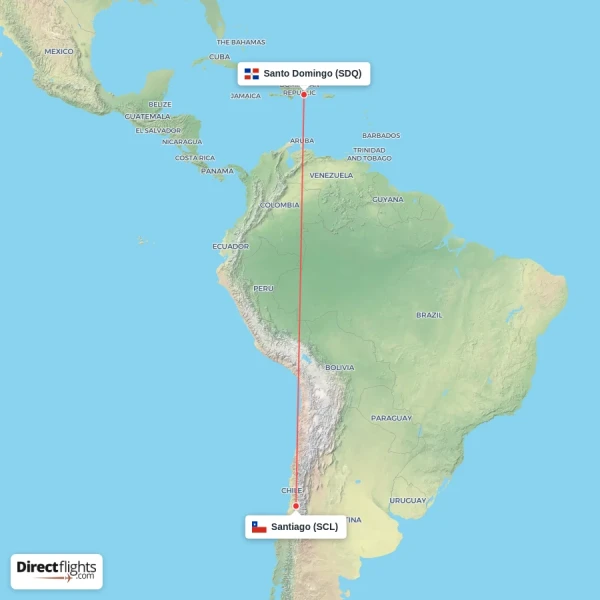 Santo Domingo - Santiago direct flight map