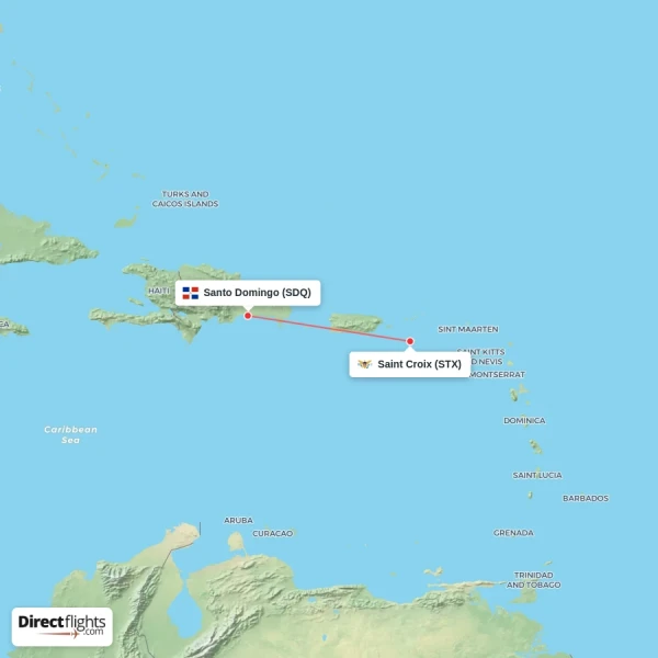 Santo Domingo - Saint Croix direct flight map