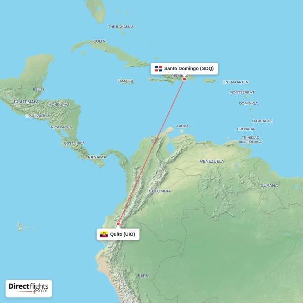 Santo Domingo - Quito direct flight map