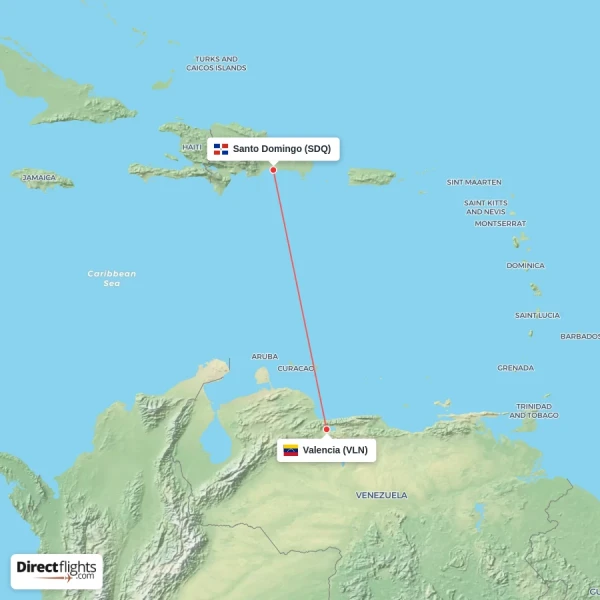 Santo Domingo - Valencia direct flight map