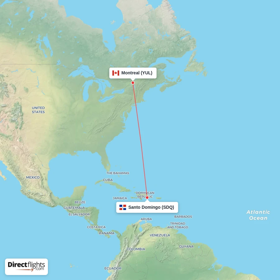 SDQ - YUL route map