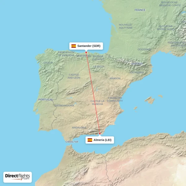 Santander - Almeria direct flight map