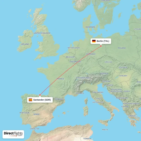 Santander - Berlin direct flight map