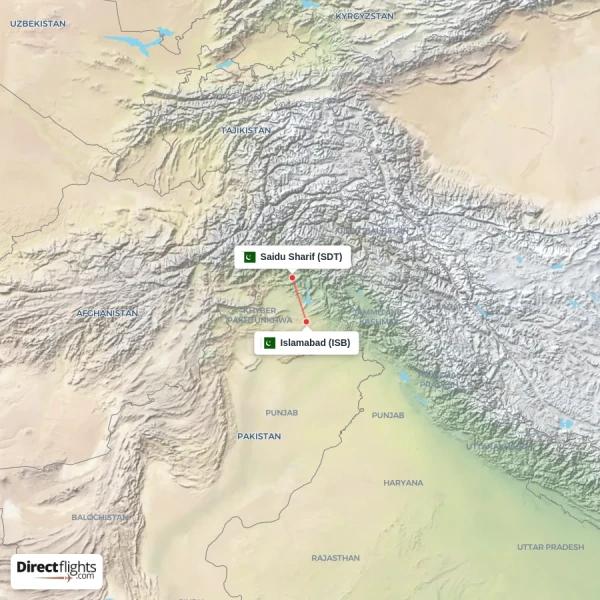 Saidu Sharif - Islamabad direct flight map