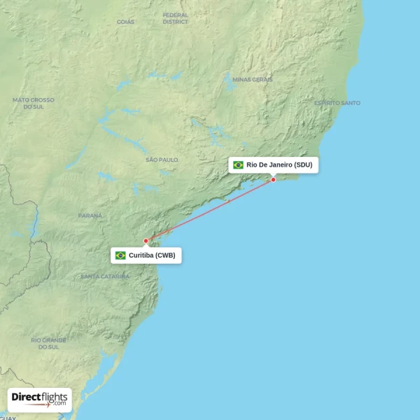 Rio De Janeiro - Curitiba direct flight map