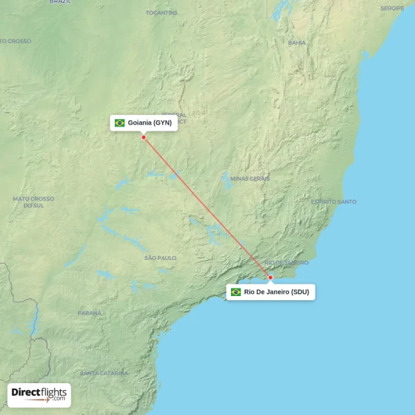 Rio De Janeiro - Goiania direct flight map