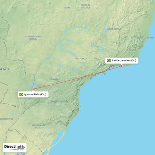 Rio De Janeiro - Iguassu Falls direct flight map