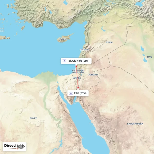 Tel Aviv-Yafo - Eilat direct flight map