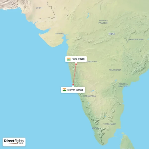Malvan - Pune direct flight map