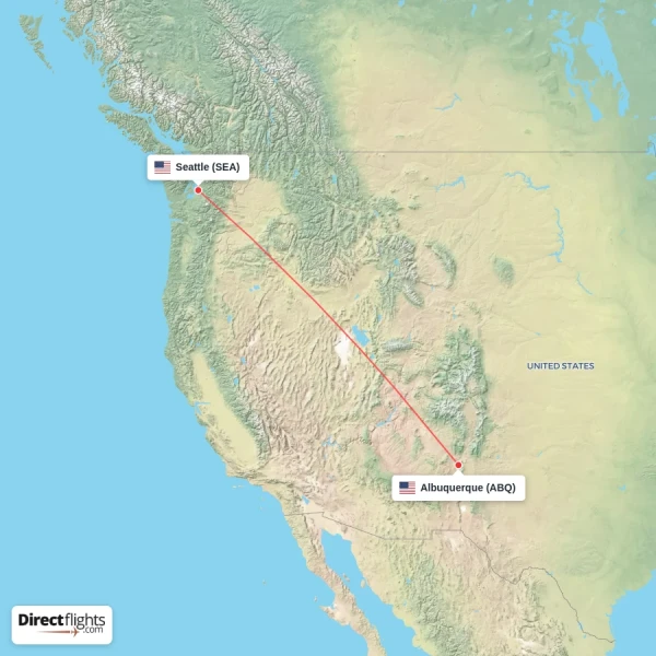 Seattle - Albuquerque direct flight map