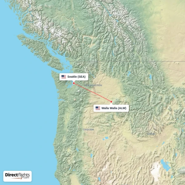 Seattle - Walla Walla direct flight map