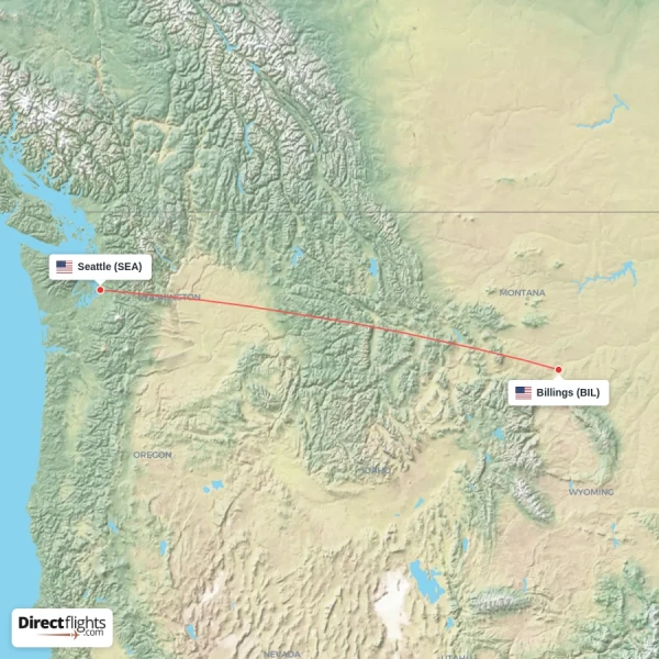 Seattle - Billings direct flight map