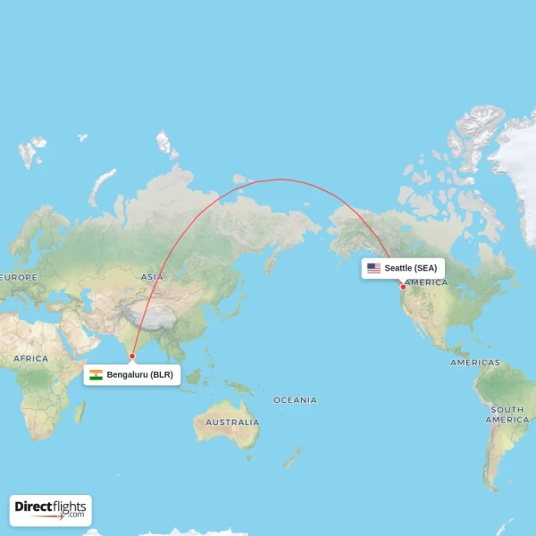 Seattle - Bengaluru direct flight map