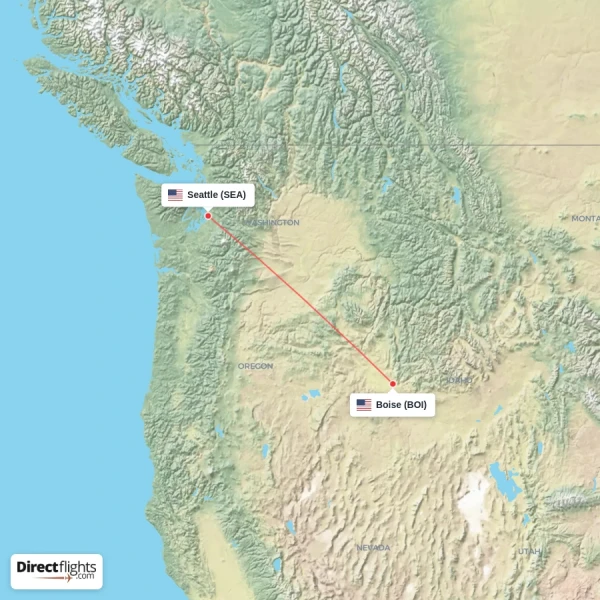 Seattle - Boise direct flight map