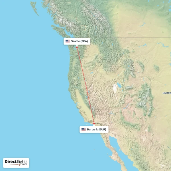 Seattle - Burbank direct flight map