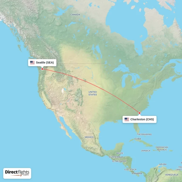 Seattle - Charleston direct flight map