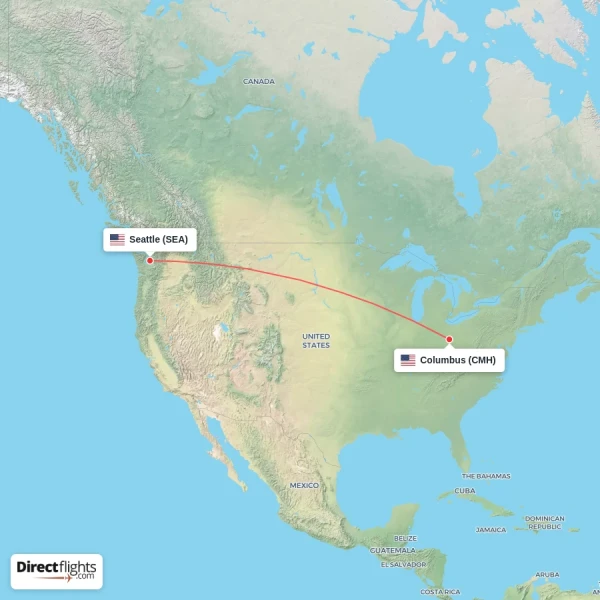 Seattle - Columbus direct flight map