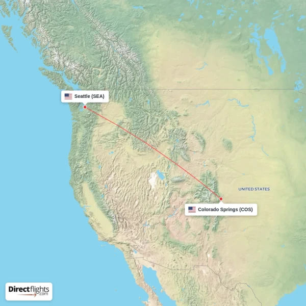 Seattle - Colorado Springs direct flight map