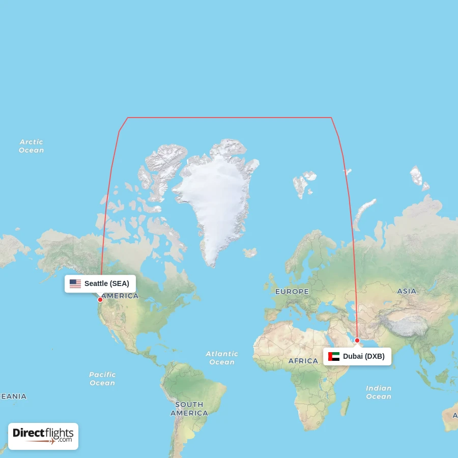 SEA - DXB route map