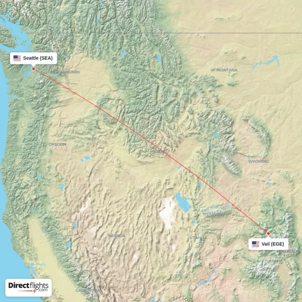 Seattle - Vail direct flight map