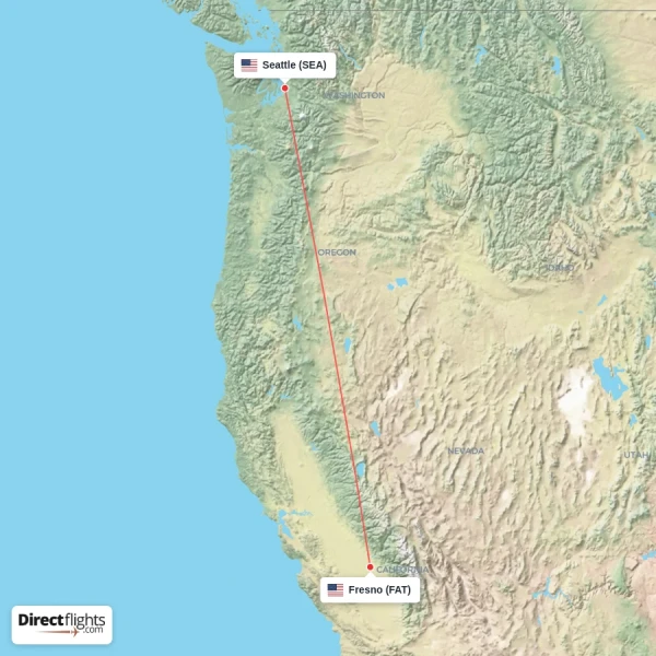 Seattle - Fresno direct flight map