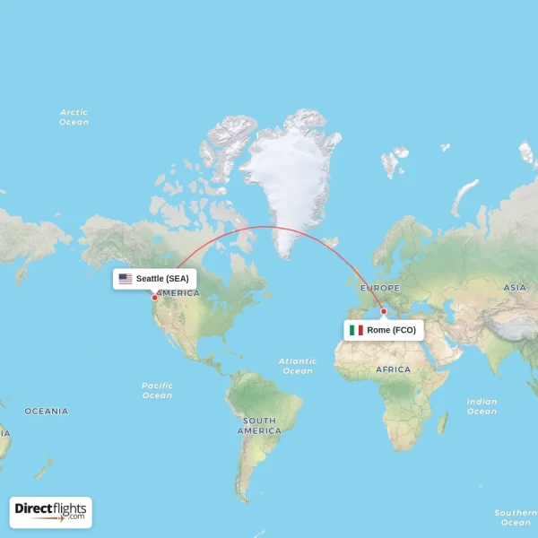Seattle - Rome direct flight map