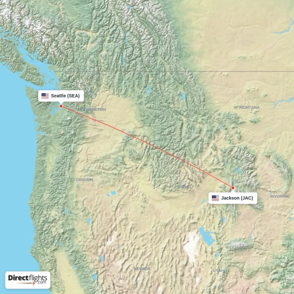 Seattle - Jackson direct flight map