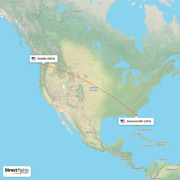 Seattle - Jacksonville direct flight map