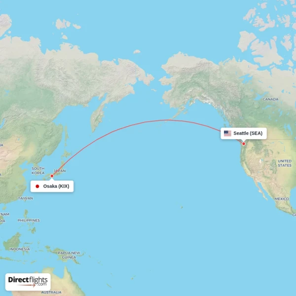 Seattle - Osaka direct flight map