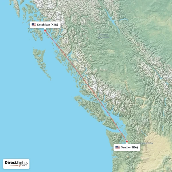 Seattle - Ketchikan direct flight map