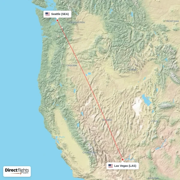 Seattle - Las Vegas direct flight map