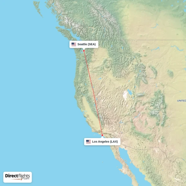 Seattle - Los Angeles direct flight map