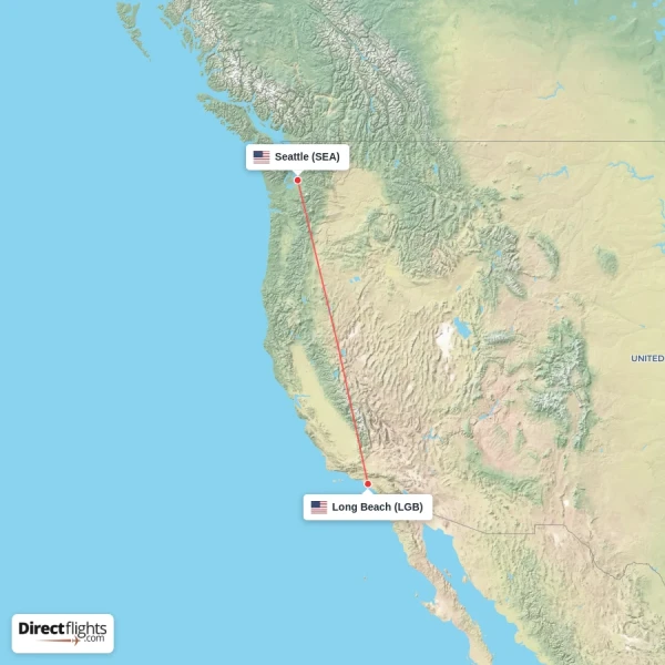 Seattle - Long Beach direct flight map