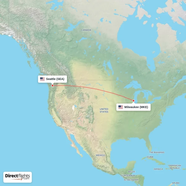 Seattle - Milwaukee direct flight map