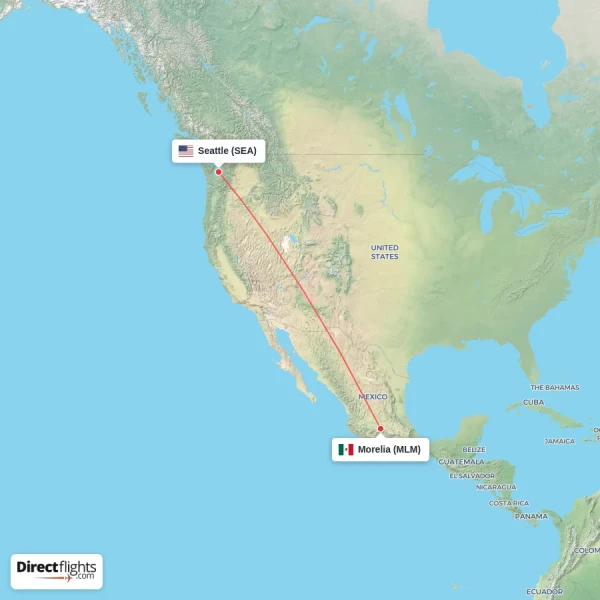 Seattle - Morelia direct flight map