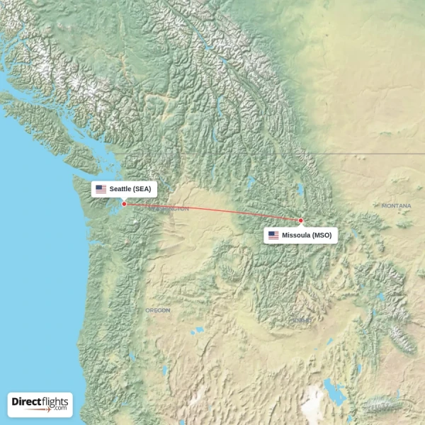 Seattle - Missoula direct flight map
