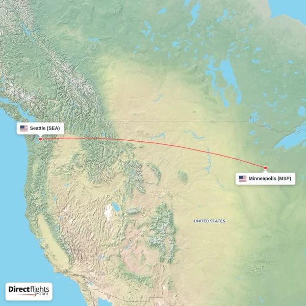 Seattle - Minneapolis direct flight map
