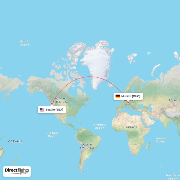 Seattle - Munich direct flight map