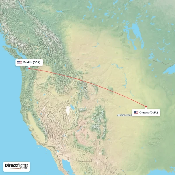 Seattle - Omaha direct flight map