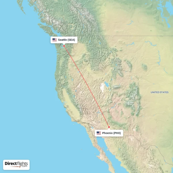 Seattle - Phoenix direct flight map