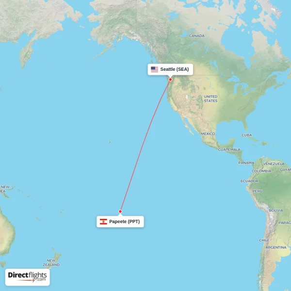 Seattle - Papeete direct flight map
