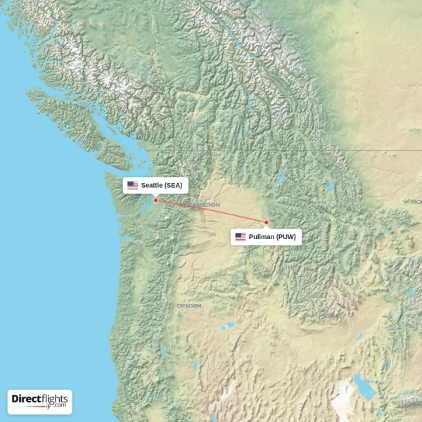 Seattle - Pullman direct flight map