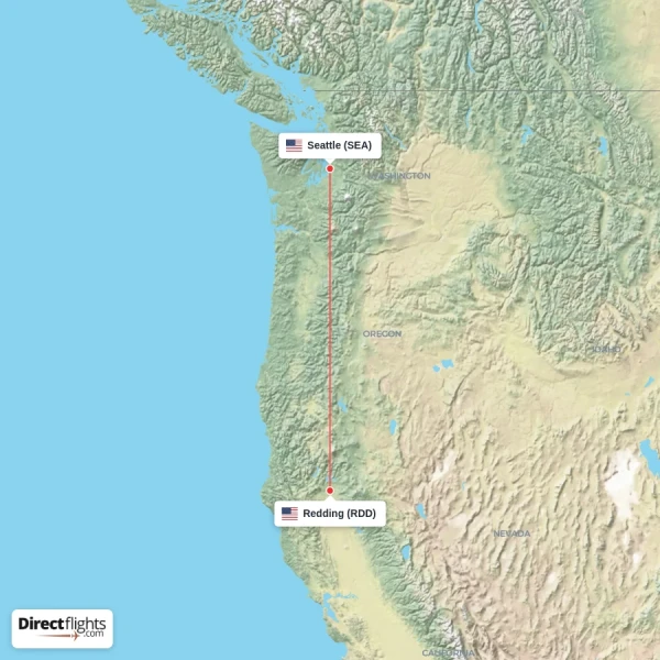 Seattle - Redding direct flight map